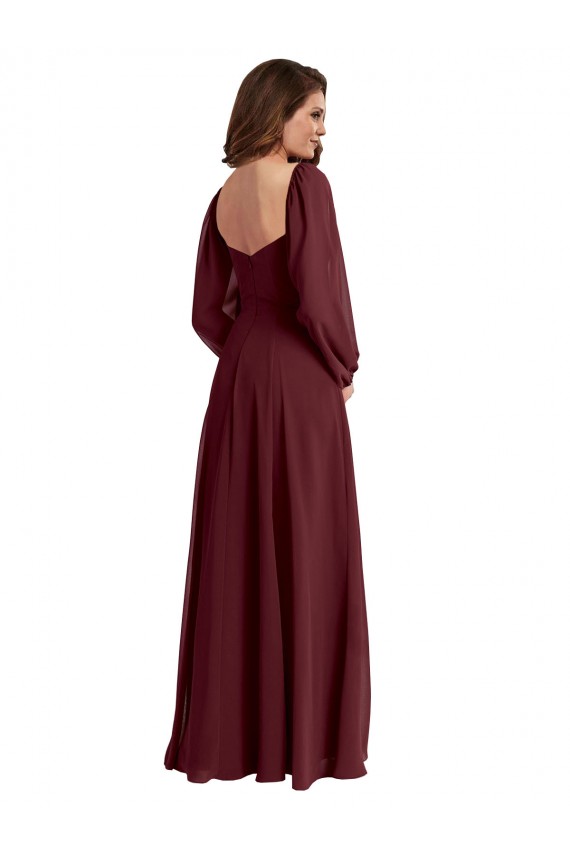 Long Burgundy Gold Long Sleeves A-Line Bridesmaid Dress / Evening Dress Canberra