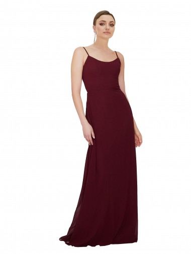 Long Burgundy Gold Sleeveless A-Line Keyhole Back Bridesmaid Dress Canberra