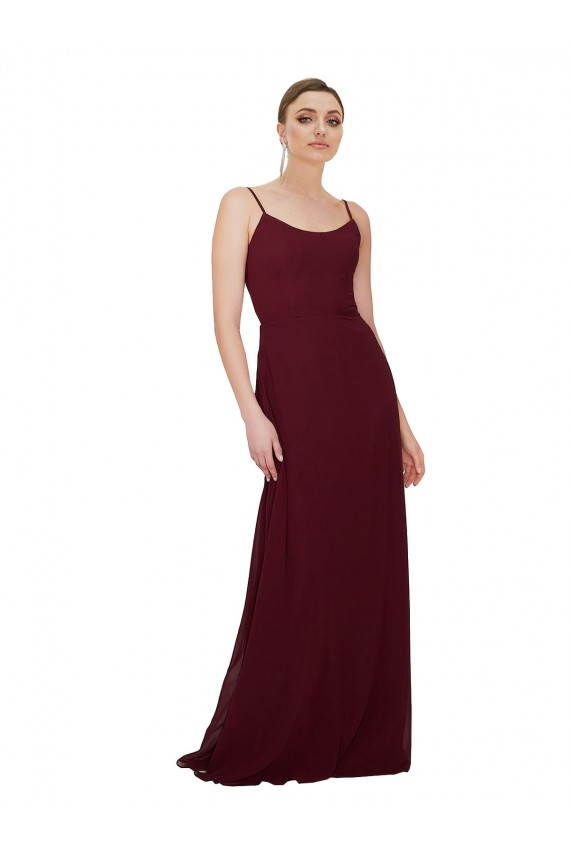 Long Burgundy Gold Sleeveless A-Line Keyhole Back Bridesmaid Dress Canberra