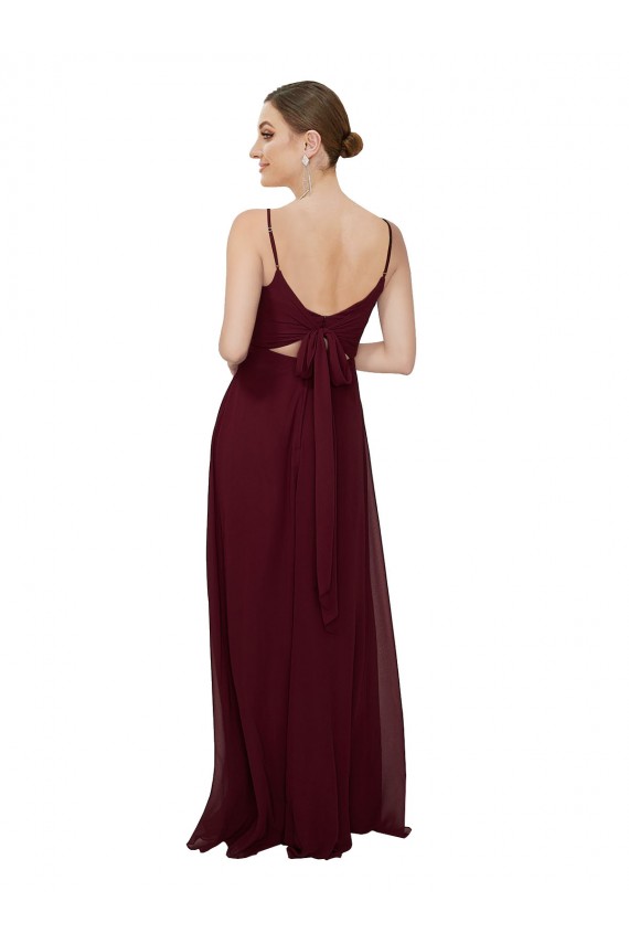 Long Burgundy Gold Sleeveless A-Line Keyhole Back Bridesmaid Dress Canberra