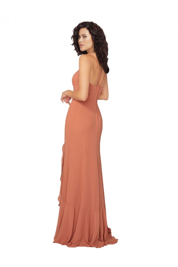 Long Rosewood Sleeveless A-Line V-Back Bridesmaid Dress Canberra