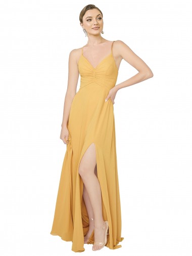 Long Saffron Sleeveless A-Line Open Back Bridesmaid Dress / Evening Dress Canberra