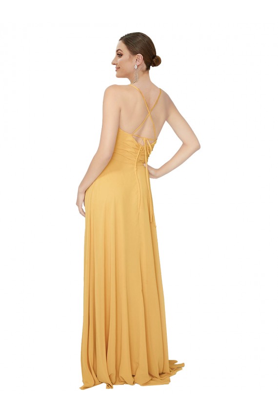 Long Saffron Sleeveless A-Line Open Back Bridesmaid Dress / Evening Dress Canberra