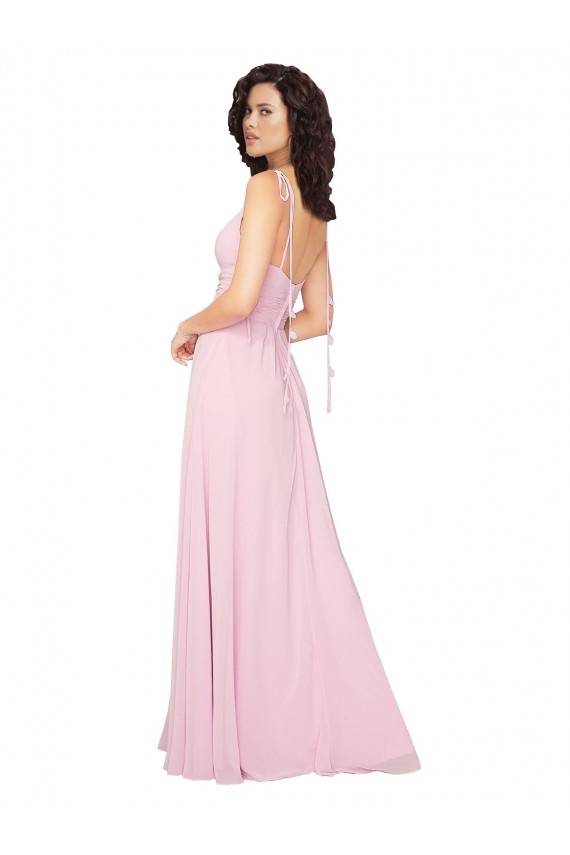 Long Barely Pink Sleeveless A-Line V-Back Bridesmaid Dress Canberra