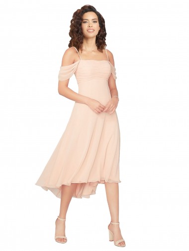 Midi Length Ice Pink Cold Shoulder A-Line Low Back High Low Bridesmaid Dress Canberra