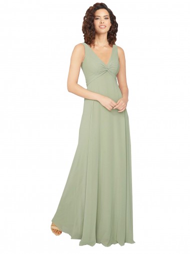 Long Sage Sleeveless A-Line V-Back Bridesmaid Dress / Evening Dress Canberra