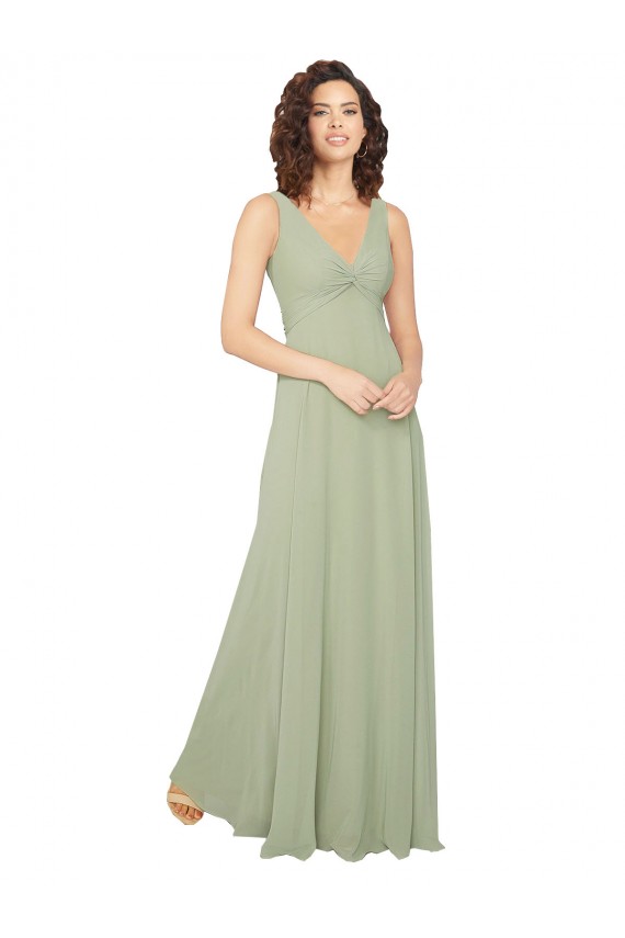 Long Sage Sleeveless A-Line V-Back Bridesmaid Dress / Evening Dress Canberra