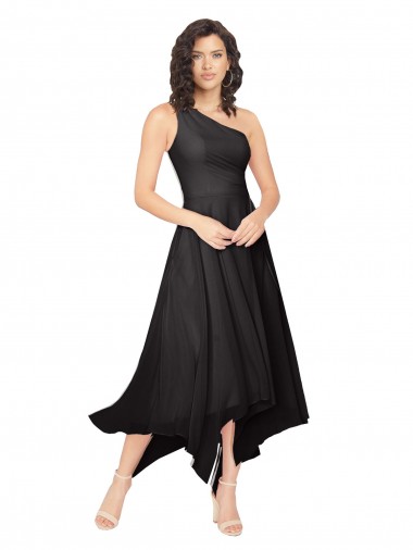 Midi Length Black Sleeveless A-Line High Low Bridesmaid Dress Canberra