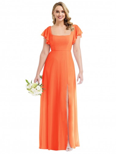 Long Tangerine Tango Flutter Sleeves A-Line Open Back Semi Formal Evening Dress / Bridesmaid Dress Canberra