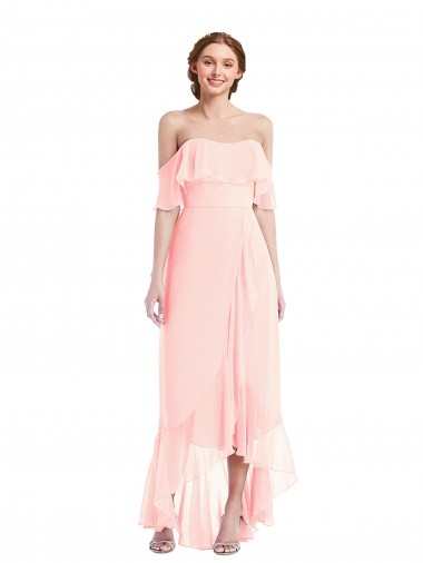 Long Pink Sleeveless A-Line High Low Bridesmaid Dress Canberra