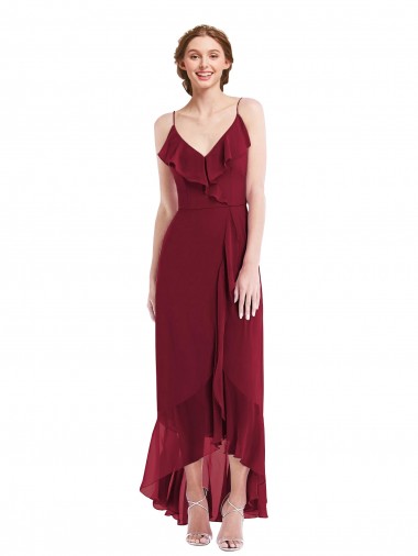 Long Burgundy Sleeveless A-Line Low Back High Low Evening Gown / Bridesmaid Dress Canberra