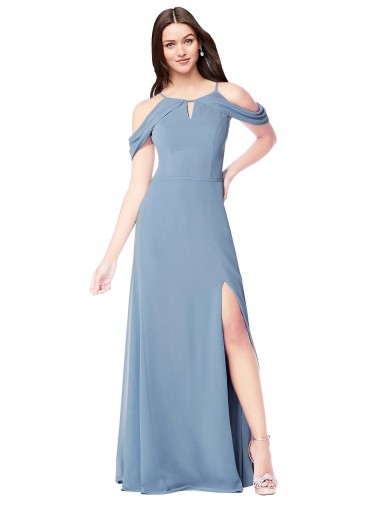 Long Dusty Blue Sleeveless A-Line Soft Chiffon Evening Dress / Bridesmaid Dress Canberra