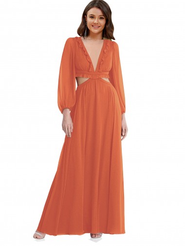 Long Firecracker Long Sleeves A-Line Open Back High Low Evening Gown / Bridesmaid Dress Canberra