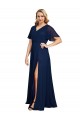 Long Dark Navy Short Flutter Sleeves A-Line Formal Plus Size Evening Gown / Prom Dress / Bridesmaid Dress Canberra