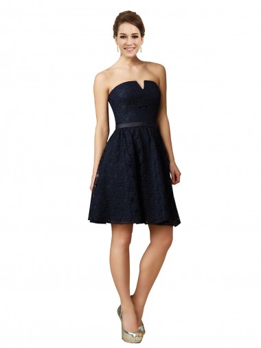 Knee Length Dark Navy Sleeveless A-Line Bridesmaid Dress Canberra