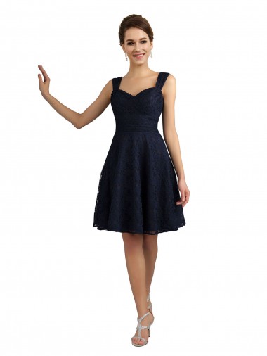 Knee Length Dark Navy Sleeveless A-Line Bridesmaid Dresses Canberra