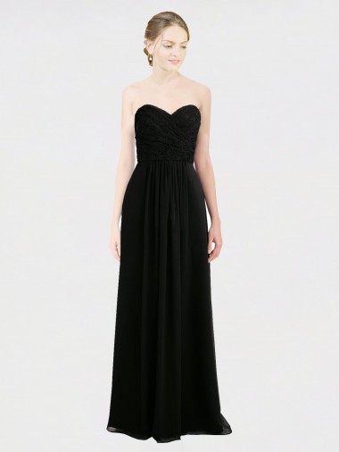 Long Black Sleeveless A-Line Low Back Bridesmaid Dress Canberra