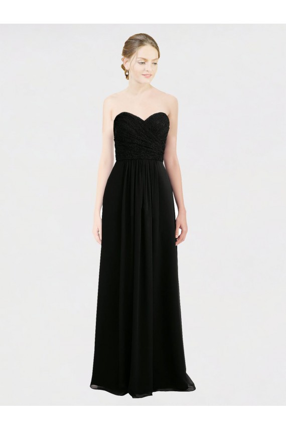 Long Black Sleeveless A-Line Low Back Bridesmaid Dress Canberra