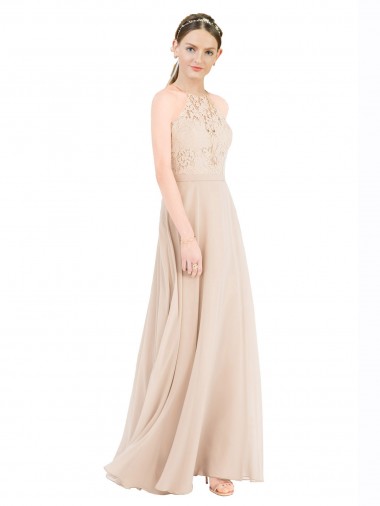 Long Champagne Sleeveless A-Line Keyhole Back Prom Dress / Bridesmaid Dress Canberra