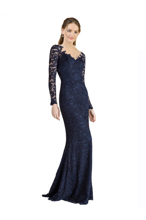 Long Dark Navy Long Sleeves Mermaid Keyhole Back Prom Dress / Bridesmaid Dress Canberra