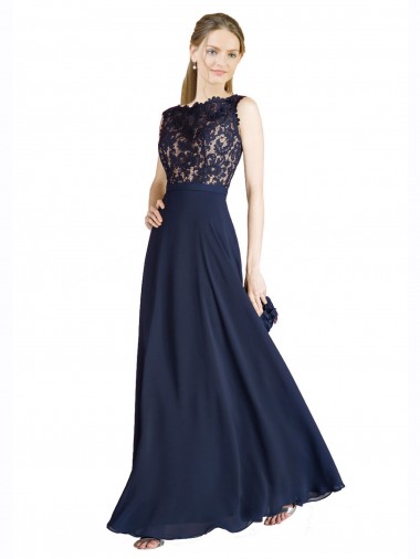 Long Dark Navy Sleeveless A-Line V-Back Prom Dress / Bridesmaid Dress Canberra