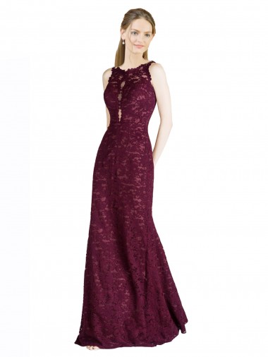 Long Burgundy Gold Sleeveless A-Line Keyhole Back Prom Dress / Bridesmaid Dress Canberra