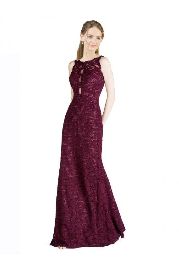 Long Burgundy Gold Sleeveless A-Line Keyhole Back Prom Dress / Bridesmaid Dress Canberra