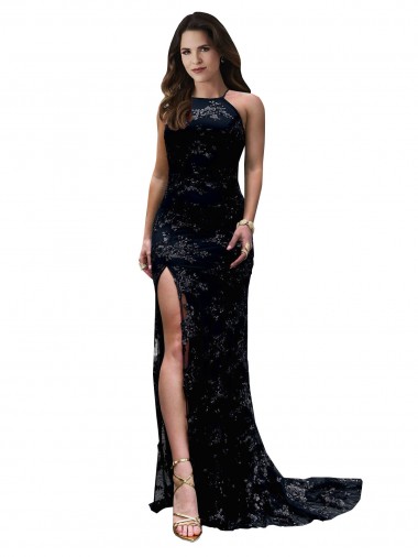 Long Black Sleeveless Mermaid Open Back High Slit Black Tie Evening Gown / Prom Dress / Bridesmaid Dress Canberra