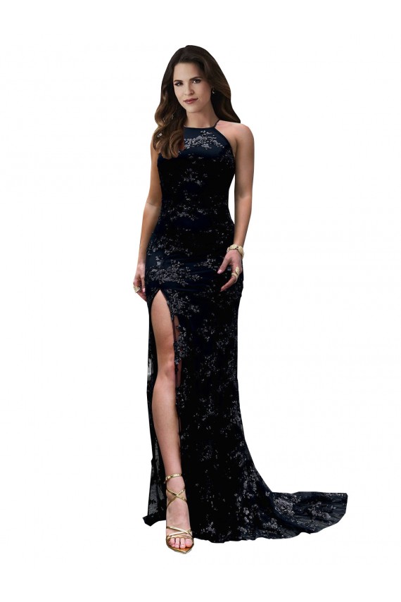 Long Black Sleeveless Mermaid Open Back High Slit Black Tie Evening Gown / Prom Dress / Bridesmaid Dress Canberra