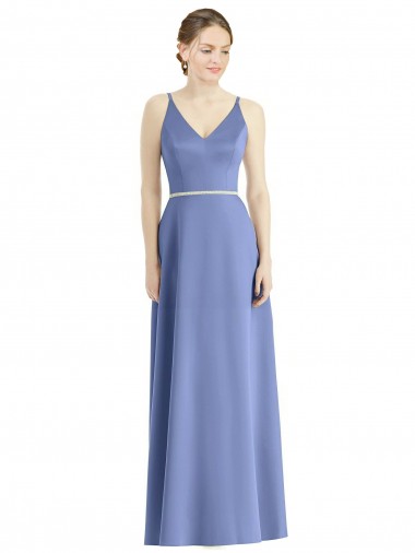 Long Periwinkle Sleeveless A-Line Satin Bridesmaid Dress Canberra