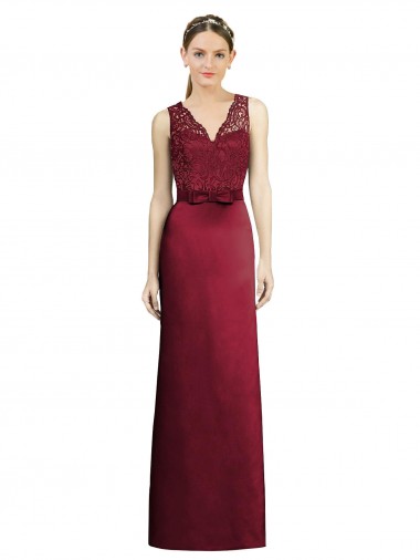 Long Burgundy Sleeveless A-Line Satin & Lace Bridesmaid Dress Canberra