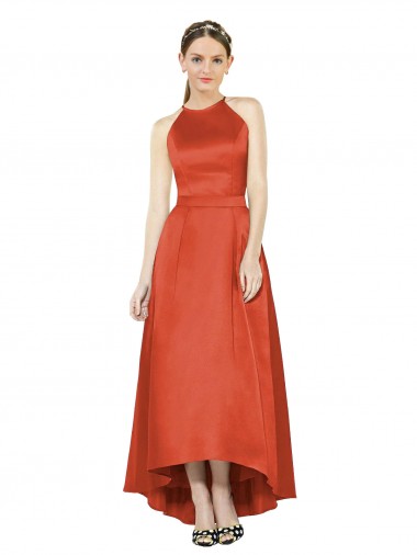 Spice Red Sleeveless A-Line High Low Bridesmaid Dress Canberra