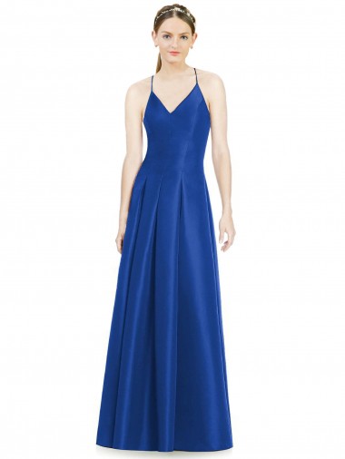 Long Royal Blue Sleeveless A-Line Open Back Bridesmaid Dress Canberra