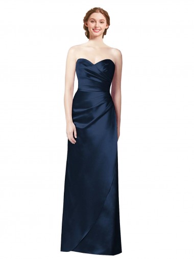 Long Dark Navy Sleeveless A-Line Satin Bridesmaid Dress Canberra