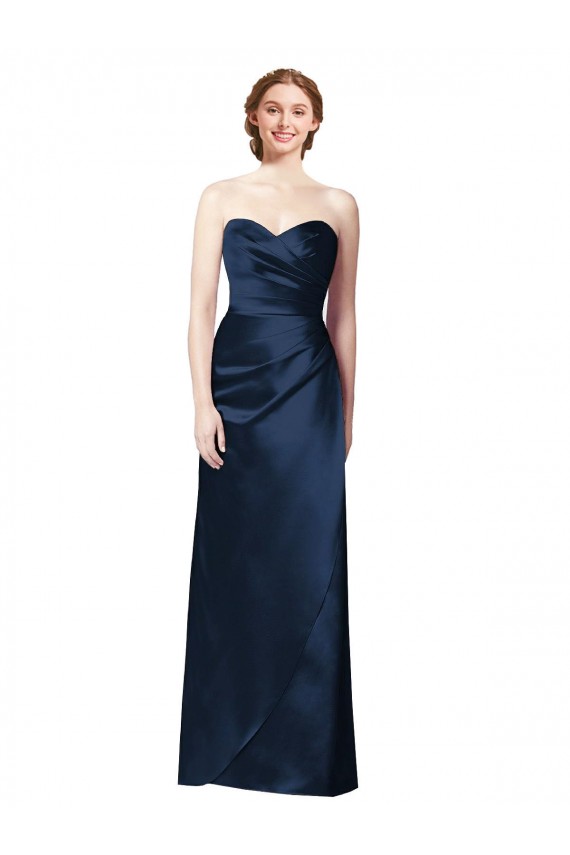 Long Dark Navy Sleeveless A-Line Satin Bridesmaid Dress Canberra