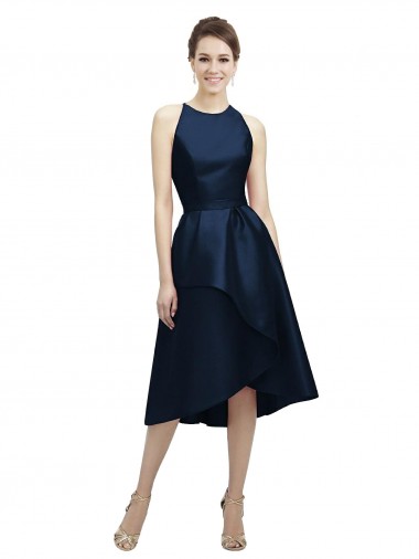 Tea Length Dark Navy Sleeveless A-Line High Low Bridesmaid Dress Canberra