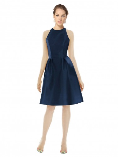 Cocktail Length Dark Navy Sleeveless A-Line Bridesmaid Dress Canberra