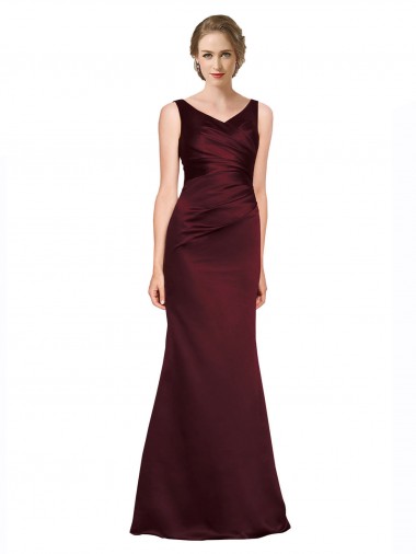 Long Burgundy Sleeveless A-Line Low Back Black Tie Evening Gown / Prom Dress / Bridesmaid Dress Canberra