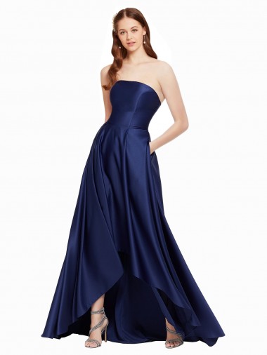 Long Dark Navy Sleeveless A-Line Low Back High Low Evening Gown / Prom Dress / Bridesmaid Dress Canberra