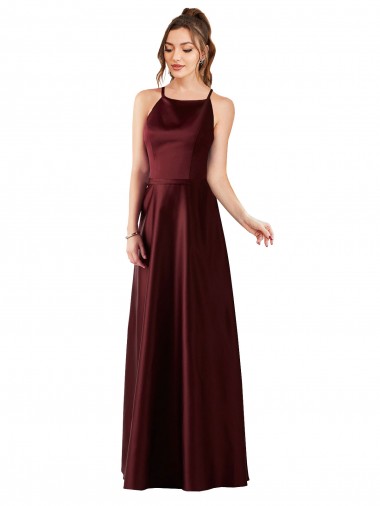 Long Burgundy Gold Sleeveless A-Line Prom Dress / Bridesmaid Dress Canberra