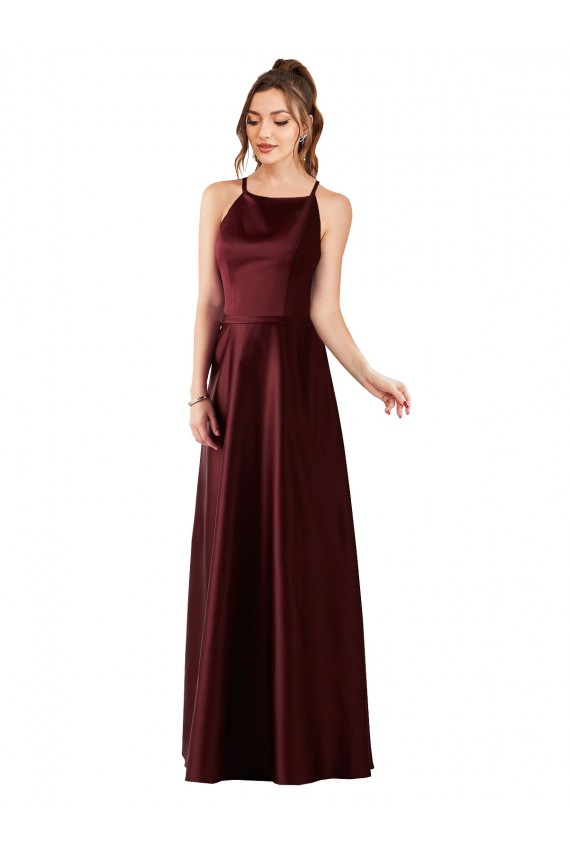 Long Burgundy Gold Sleeveless A-Line Prom Dress / Bridesmaid Dress Canberra