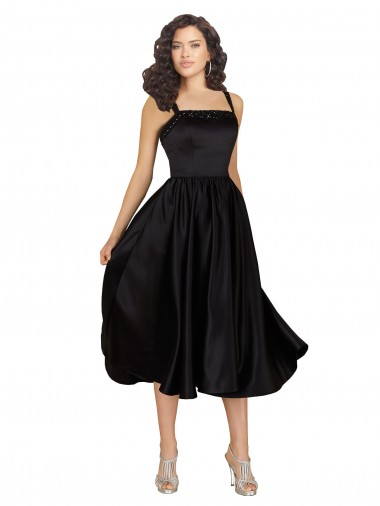 Knee Length Black Sleeveless A-Line Prom Dress / Bridesmaid Dress Canberra