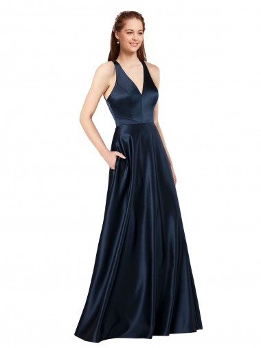 Long Dark Navy Sleeveless A-Line Keyhole Back Formal Evening Gown / Prom Dress / Bridesmaid Dress Canberra