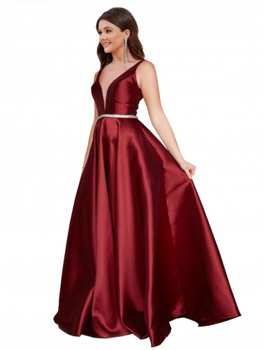 Long Burgundy Sleeveless A-Line V-Back Formal Plus Size Evening Gown / Prom Dress / Bridesmaid Dress Canberra