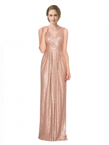 Long Rose Gold Sleeveless Sheath Bridesmaid Dress / Evening Dress Canberra