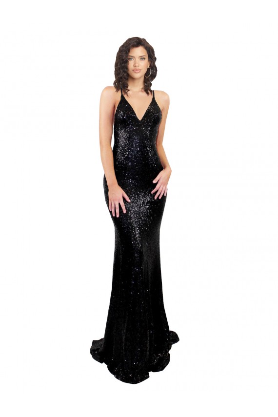 Long Black Sleeveless Mermaid Open Back Black Tie Evening Gown / Prom Dress / Bridesmaid Dress Canberra