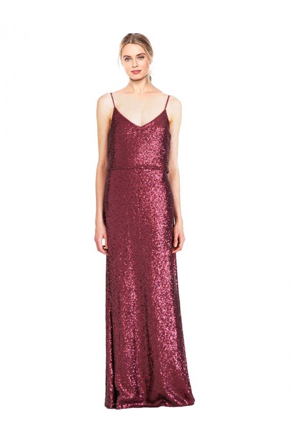 Long Burgundy Sleeveless A-Line Sequin Formal Evening Gown / Prom Dress / Bridesmaid Dress Canberra