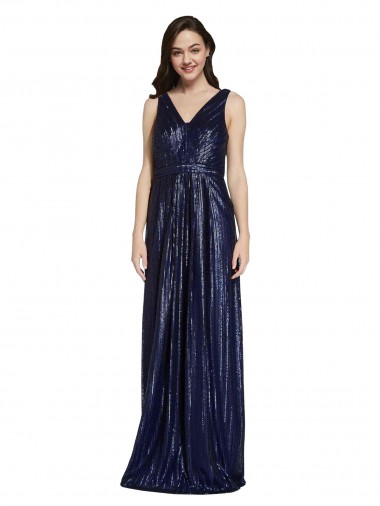 Long Dark Navy Sleeveless Sheath V-Back Formal Evening Gown / Prom Dress / Bridesmaid Dress Canberra