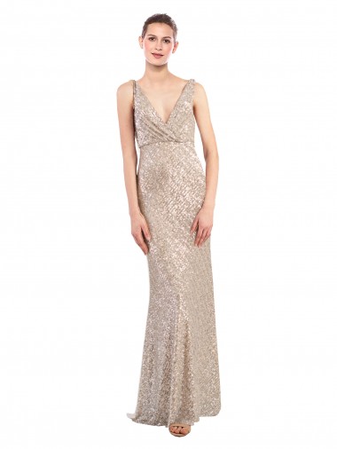 Long Silver Sleeveless Sheath V-Back Formal Evening Gown / Prom Dress / Bridesmaid Dress Canberra