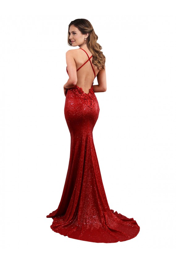 Long Red Sleeveless Mermaid Open Back Sequin Evening Gown / Bridesmaid Dress Canberra